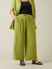 Evans Wide Leg Linen Rich White Trousers - Image 1 of 5