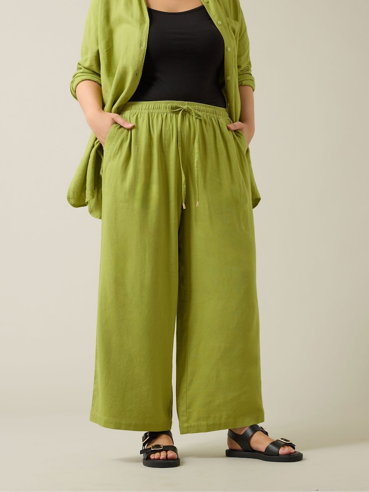 Evans Wide Leg Linen Rich White Trousers - Image 1 of 5