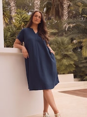 Evans Blue Linen Rich Dress - Image 1 of 6