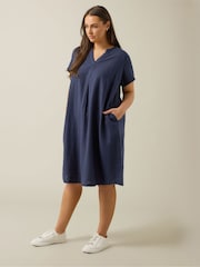 Evans Blue Linen Rich Dress - Image 2 of 6