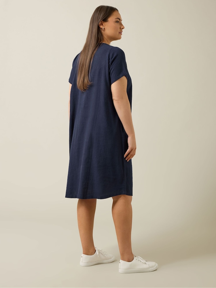 Evans Blue Linen Rich Dress - Image 3 of 6
