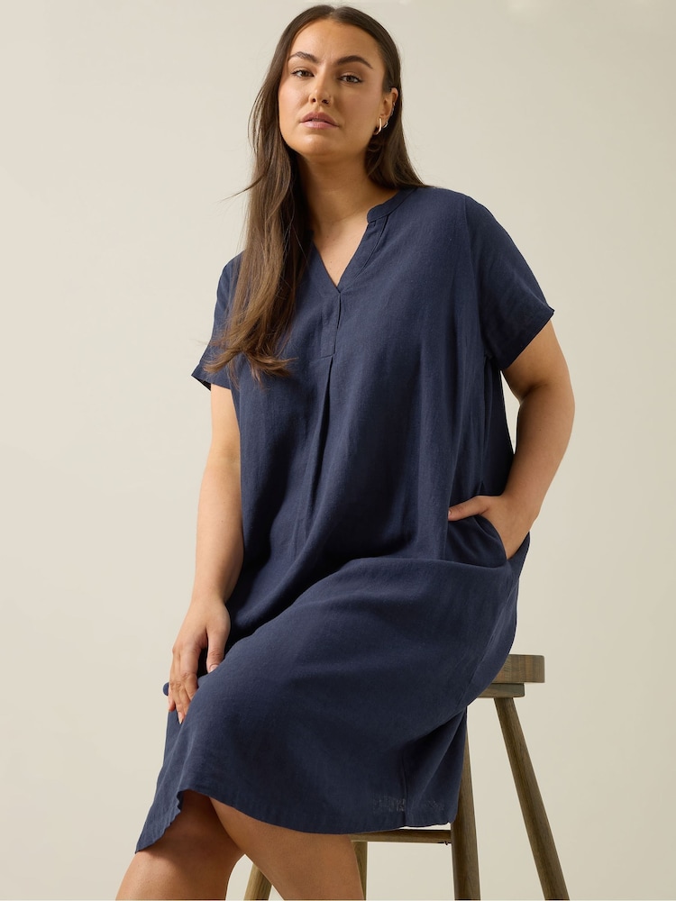 Evans Blue Linen Rich Dress - Image 4 of 6