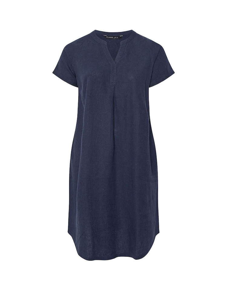 Evans Blue Linen Rich Dress - Image 6 of 6