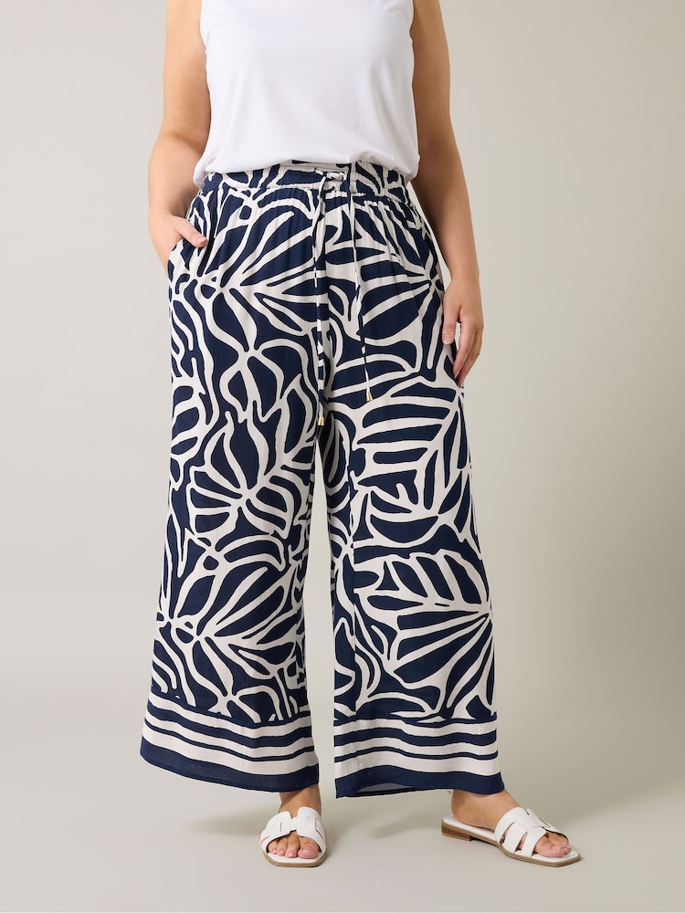 Evans Blue Border Print Trousers - Image 1 of 6