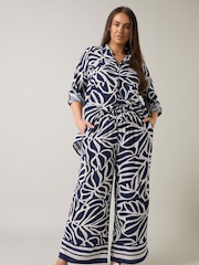 Evans Blue Border Print Trousers - Image 2 of 6