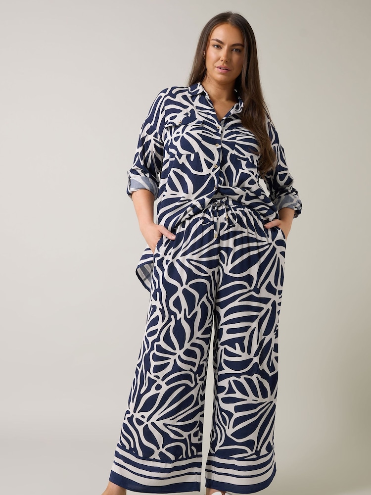Evans Blue Border Print Trousers - Image 2 of 6