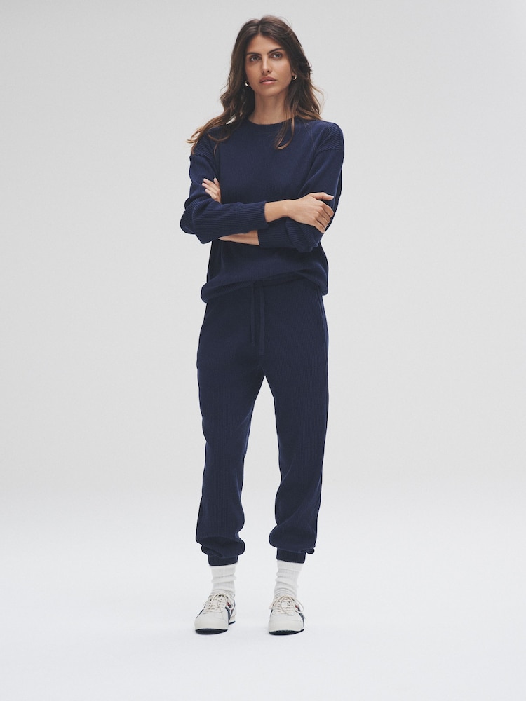 The Set Navy 2 Pack Soft Rib Crew Neck Sweatshirt and Cuffed Joggers Lounge Set - Image 1 of 13