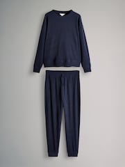 The Set Navy 2 Pack Soft Rib Crew Neck Sweatshirt and Cuffed Joggers Lounge Set - Image 2 of 13