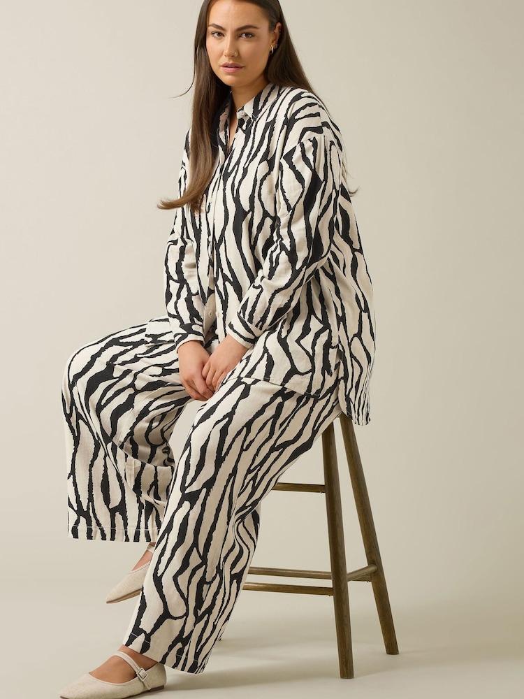 Evans Wide Leg Linen Rich White Trousers - Image 1 of 4