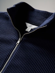 The Set Navy Soft Touch Rib Funnel Neck Sweatshirt/Wide Leg Joggers Coord - Image 10 of 11