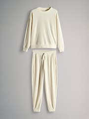 The Set Cream 2 Pack Soft Rib Crew Neck Sweatshirt and Cuffed Joggers Lounge Set - Image 1 of 5