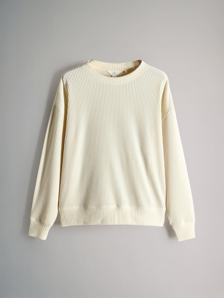 The Set Cream 2 Pack Soft Rib Crew Neck Sweatshirt and Cuffed Joggers Lounge Set - Image 2 of 5
