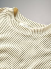 The Set Cream 2 Pack Soft Rib Crew Neck Sweatshirt and Cuffed Joggers Lounge Set - Image 4 of 5