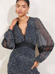 Lipsy Black Polka Dot Lace Mini V-Neck Maxi Dress - Image 2 of 4