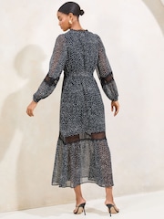 Lipsy Black Polka Dot Lace Mini V-Neck Maxi Dress - Image 4 of 4