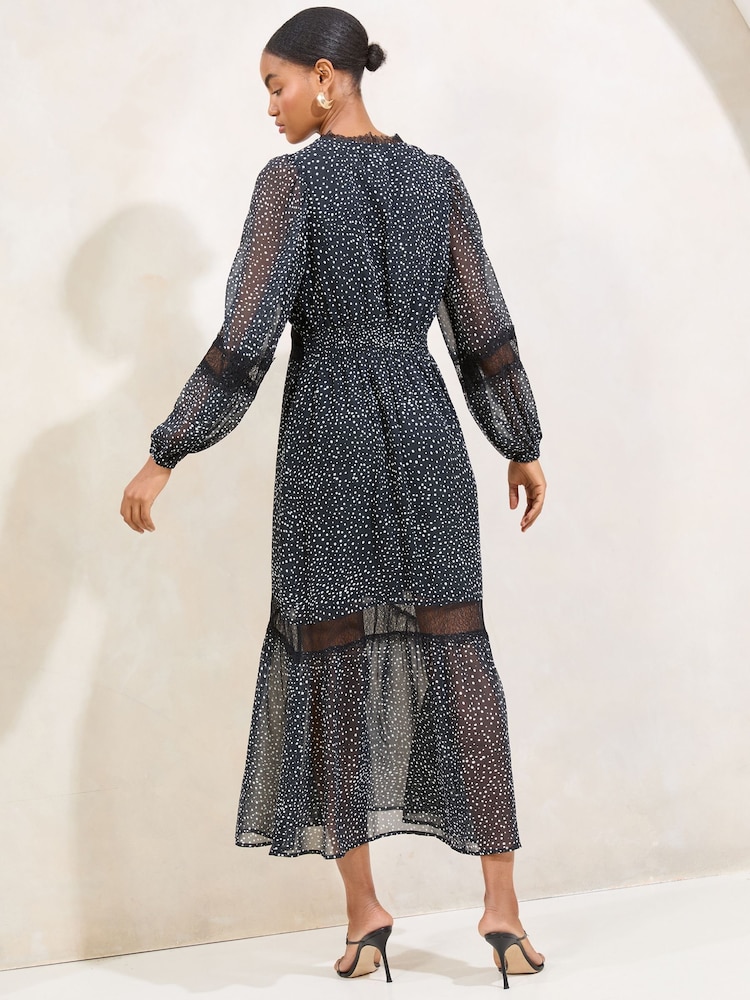 Lipsy Black Polka Dot Lace Mini V-Neck Maxi Dress - Image 4 of 4