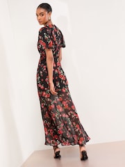 Lipsy Black Floral Print Short Sleeve Woven Maxi Dress - Image 4 of 4