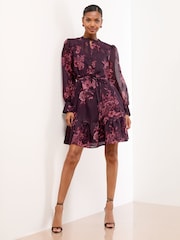 Lipsy Berry Red Mini Floral Print Woven Shirt Dress - Image 1 of 4