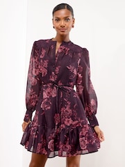 Lipsy Berry Red Mini Floral Print Woven Shirt Dress - Image 2 of 4