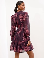 Lipsy Berry Red Mini Floral Print Woven Shirt Dress - Image 4 of 4