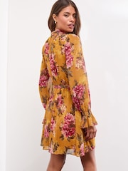 Yellow Floral Long Sleeve High Neck Belted Mini Dress - Image 4 of 4