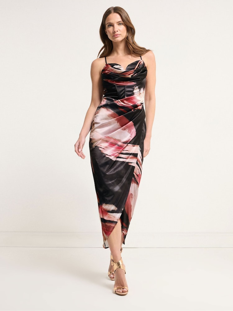 Star by Julien MacDonald Orange Printed Satin Dress - Image 1 of 5