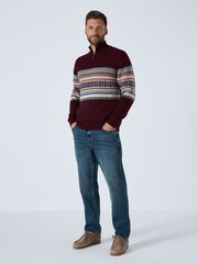 Rojo burdeos - Regular Fit Fairisle Pattern Chest Block Zip Neck Jumper - Imagen 2 de 8