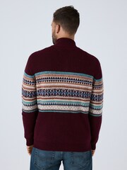 Rojo burdeos - Regular Fit Fairisle Pattern Chest Block Zip Neck Jumper - Imagen 3 de 8