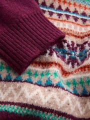 Rojo burdeos - Regular Fit Fairisle Pattern Chest Block Zip Neck Jumper - Imagen 8 de 8