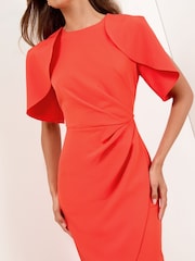 Lipsy Red Cape Sleeve Gathered Side Midi Bodycon Dress - Image 2 of 4