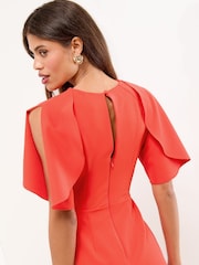 Lipsy Red Cape Sleeve Gathered Side Midi Bodycon Dress - Image 3 of 4
