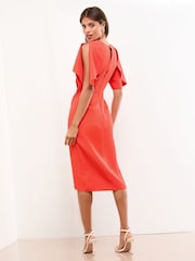 Lipsy Red Cape Sleeve Gathered Side Midi Bodycon Dress - Image 4 of 4
