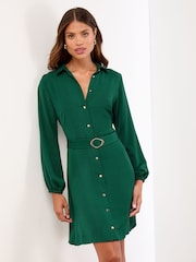 Lipsy Green Mini Long sleeve Button Through Shirt Dress - Image 1 of 4