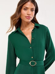 Lipsy Green Mini Long sleeve Button Through Shirt Dress - Image 2 of 4
