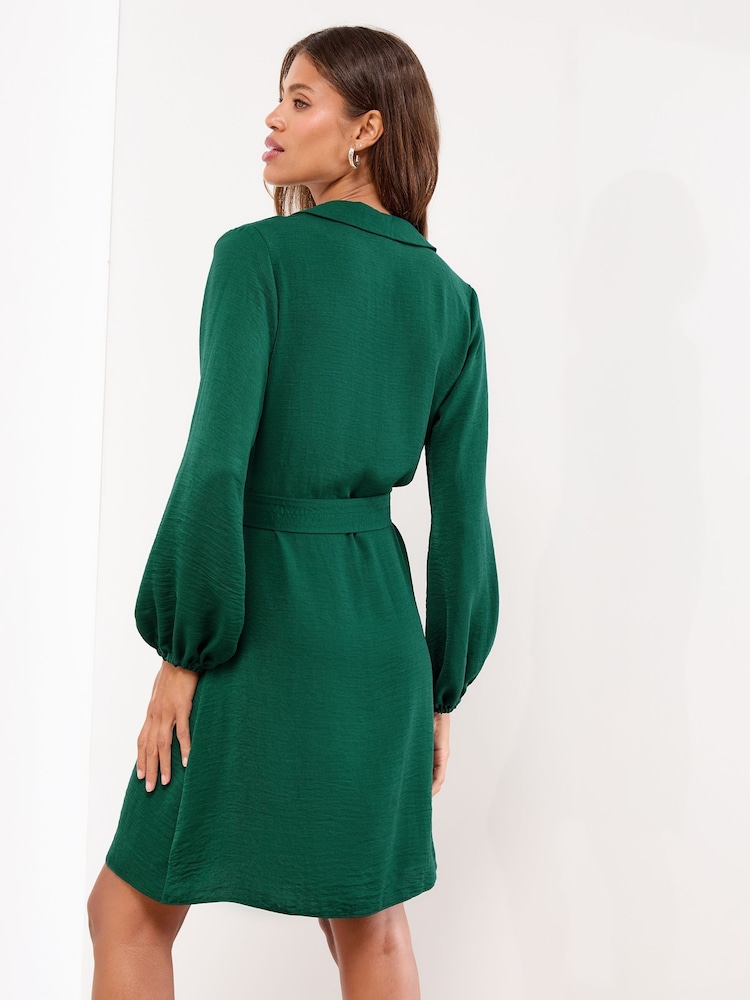 Lipsy Green Mini Long sleeve Button Through Shirt Dress - Image 4 of 4