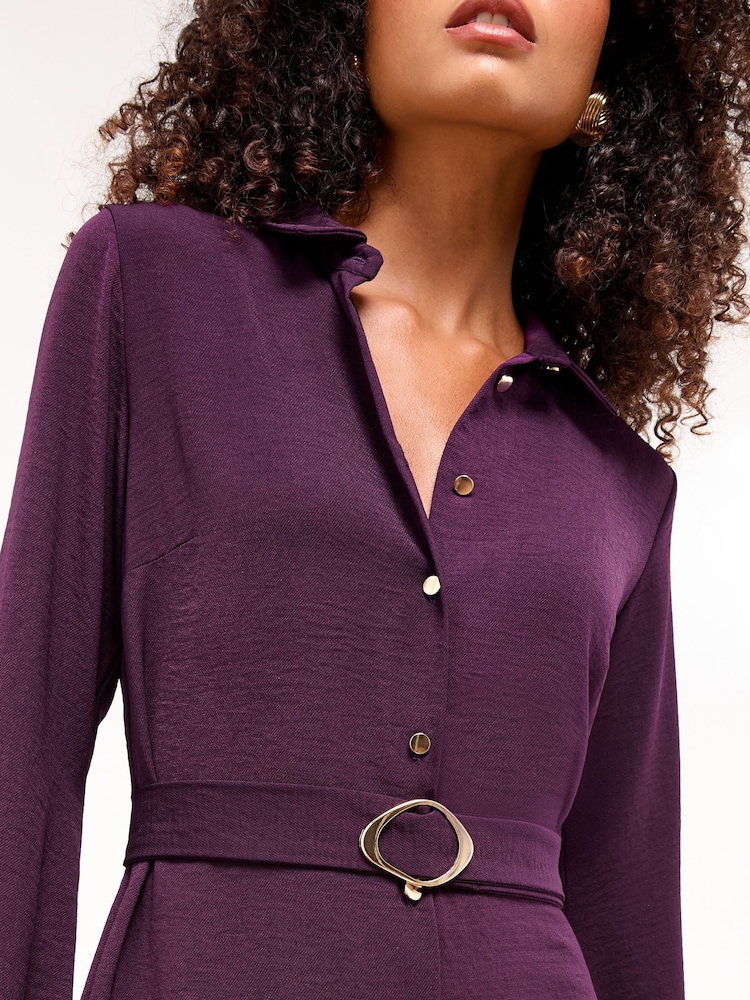 Longue Robe Chemise Velours Chocolat À Fronces Et Manches Longues