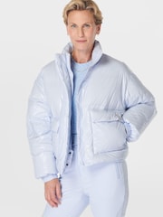 Sweaty Betty Blue Snowfall High Shine Cropped Ski Puffer Coat - Image 1 of 9