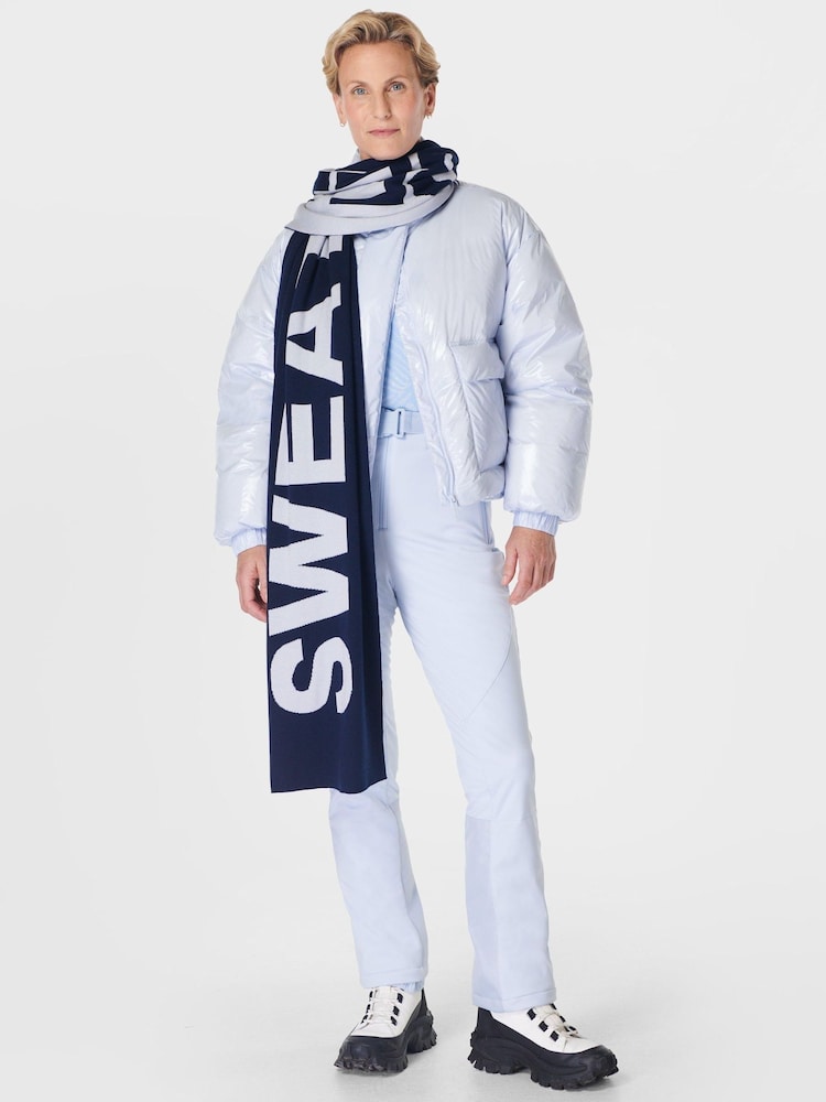 Sweaty Betty Blue Snowfall High Shine Cropped Ski Puffer Coat - Image 2 of 9