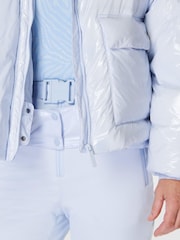 Sweaty Betty Blue Snowfall High Shine Cropped Ski Puffer Coat - Image 5 of 9