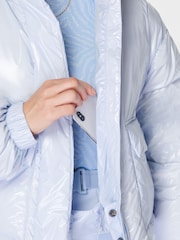 Sweaty Betty Blue Snowfall High Shine Cropped Ski Puffer Coat - Image 6 of 9