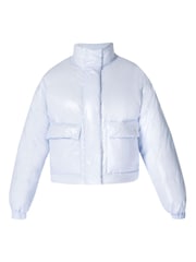 Sweaty Betty Blue Snowfall High Shine Cropped Ski Puffer Coat - Image 9 of 9