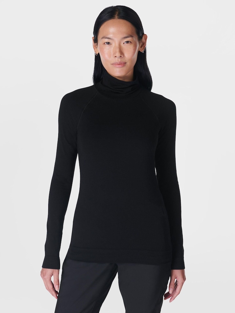 Sweaty Betty Black Modal Dot High Neck Jacquard Base Layer Top - Image 1 of 8