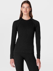 Sweaty Betty Black Animal Print Crew Neck Base Layer Top - Image 1 of 5