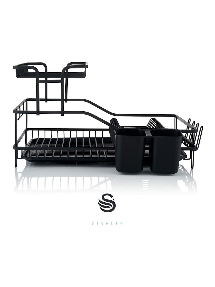 Swan Black 15 Plate Dish Rack with Removable Cutlery Holder - Image 2 of 10