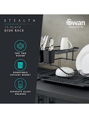 Swan Black 15 Plate Dish Rack with Removable Cutlery Holder - Image 3 of 10