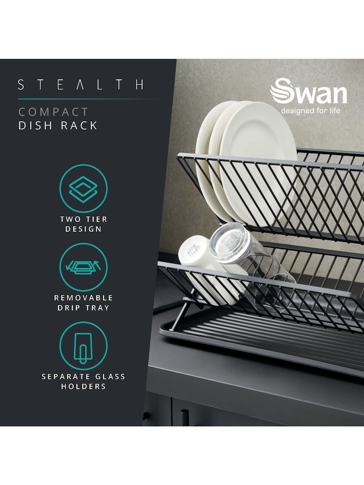 Buy Swan Black Collapsible Dish Rack with Removable Drip Tray from