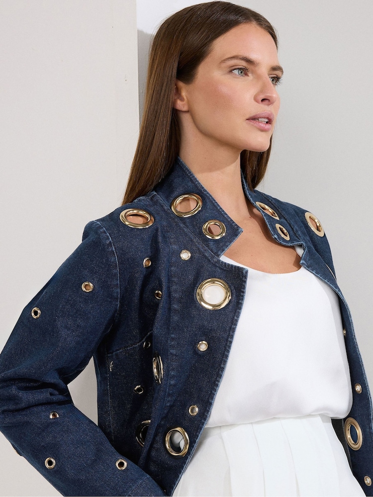 Star by Julien MacDonald Blue Denim Waterfall Eyelet Jacket - Image 1 of 5