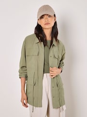 Apricot Green Cargo Pocket Cotton Twill Jacket - Image 1 of 5