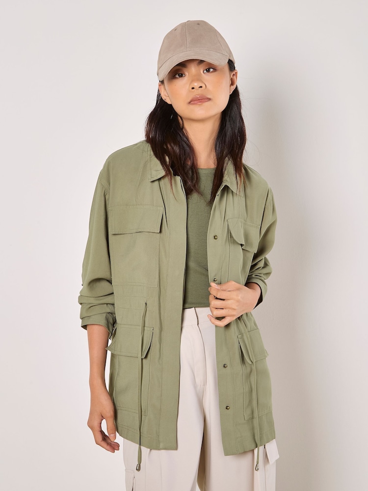 Apricot Green Cargo Pocket Cotton Twill Jacket - Image 1 of 5 Apricot Green Cargo Pocket Cotton Twill Jacket - Image 1 of 5