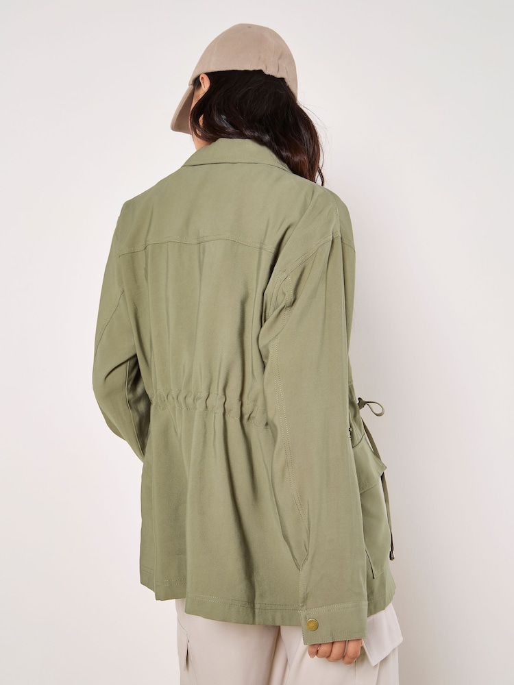 Apricot Green Cargo Pocket Cotton Twill Jacket - Image 2 of 5 Apricot Green Cargo Pocket Cotton Twill Jacket - Image 2 of 5